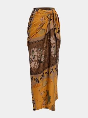Micas Women's Retro Print Satin Tie Front Skirt NWT